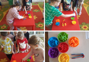 dzieci segregują figurki dinozaurów