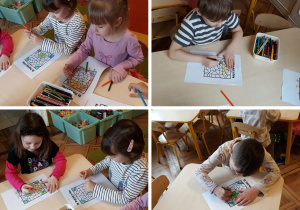 dzieci kolorują obrazki tematyczne