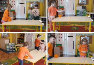 dzieci turlają piłeczki do kubeczków