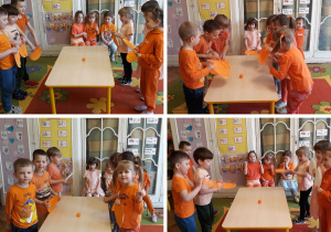 dzieci wprawiają w ruch piłeczki talerzykami