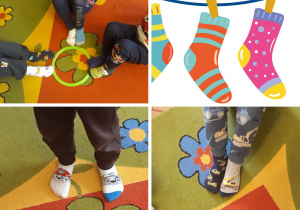 dzieci prezentują kolorowe skarpetki