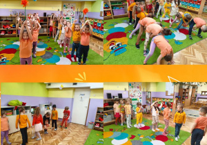 dzieci biorą udział w pomarańczowych zawodach