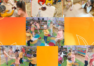 dzieci podczas tańca i zawodów sportowych