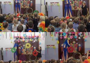 dzieci ogladają pokaz żonglerki