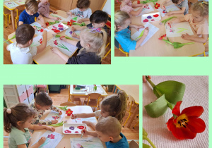 dzieci malują farbami tulipana