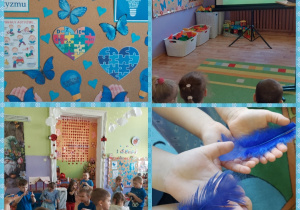 dzieci na niebiesko oglądają bajkę o autyzmie