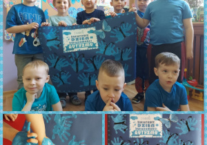 chłopcy prezentują wykonany plakat