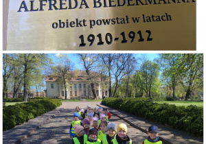 dzieci na tle odwiedzanego Pałacu Biedermanna