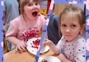 dzieci degustują sałatkę owocową