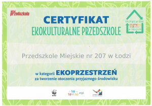 certyfikat - ekoprzestrzeń - edycja 2020/2021