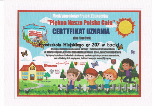 certyfikat - piękna nasza Polska cała - edycja 2020/2021