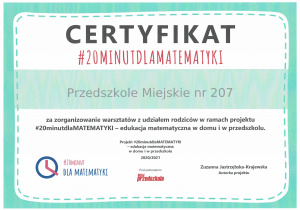 certyfikat - #20minutdlamatematyki - warsztaty - edycja 2020/2021