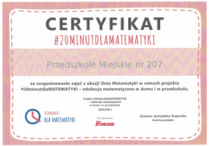 certyfikat - #20minutdlamatematyki - Dzień Matematyki - edycja 2020/2021