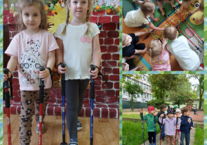 dzieci oglądają kijki do nordic walking