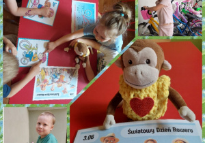 dzieci rozmawiają o rowerach i prezentują swoje rowerki