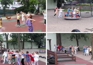 dzieci tańczą w ogrodzie