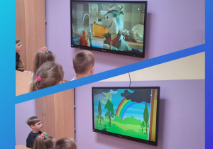 dzieci oglądają film o tęczy