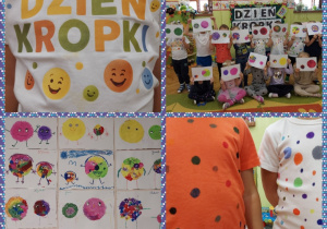 dzieci prezentują kropki na ubraniach i w swoich pracach