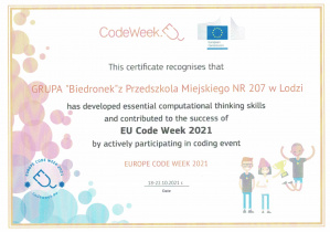 certyfikat dla grupy "Biedronek" - CODE WEEK 2021