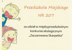 podziękowanie - konkurs ekologiczny "Zaczarowana Skarpetka" - grudzień 2021