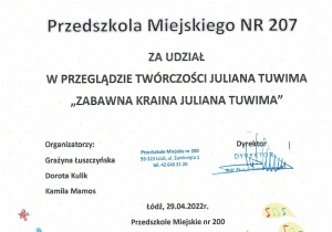 dyplom - zabawna kraina Juliana Tuwima - kwiecień 2022