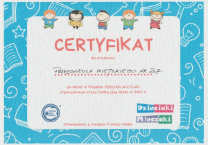 certyfikat - dzieciaki mleczaki - grudzień 2022