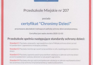 Certyfikat Chronimy Dzieci